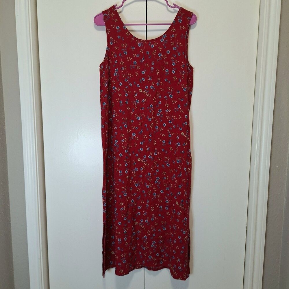 Erika Vtg Red and Blue Floral Rayon Dress Sz Small 90s